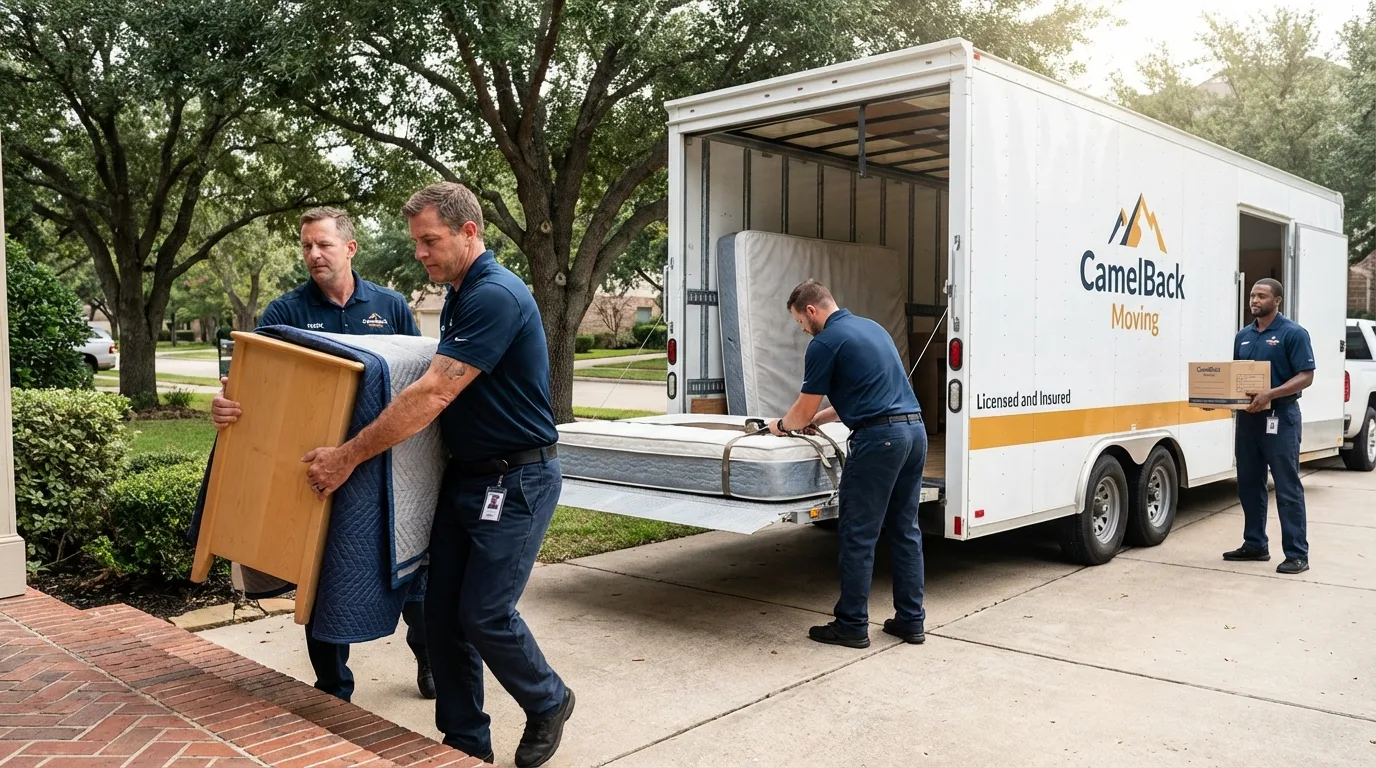 Crew loading residential truck for cross-state move from Burnsville, MN