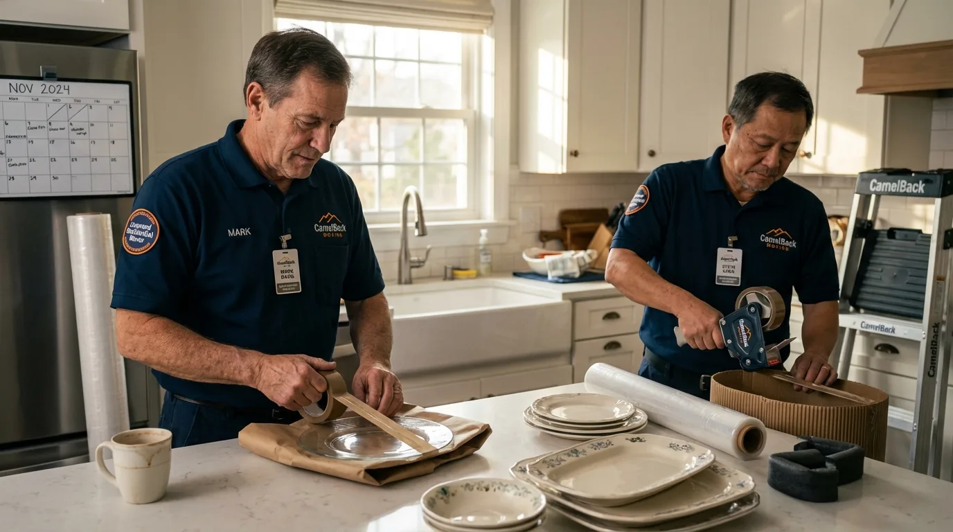 Professional crew packing kitchen dishware in Burnsville, MN